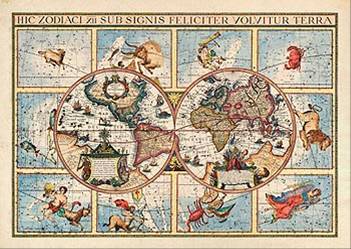 Карта известного мира и карта знаков Зодиака 1615г.